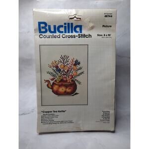 Vintage Bucilla Counted Cross Stitch Picture Kit Copper Tea Kettle 48744